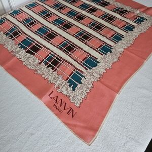 Vtg Lanvin Paris France Silk Scarf Floral Coral Shawl Neckerchief Handkerchief